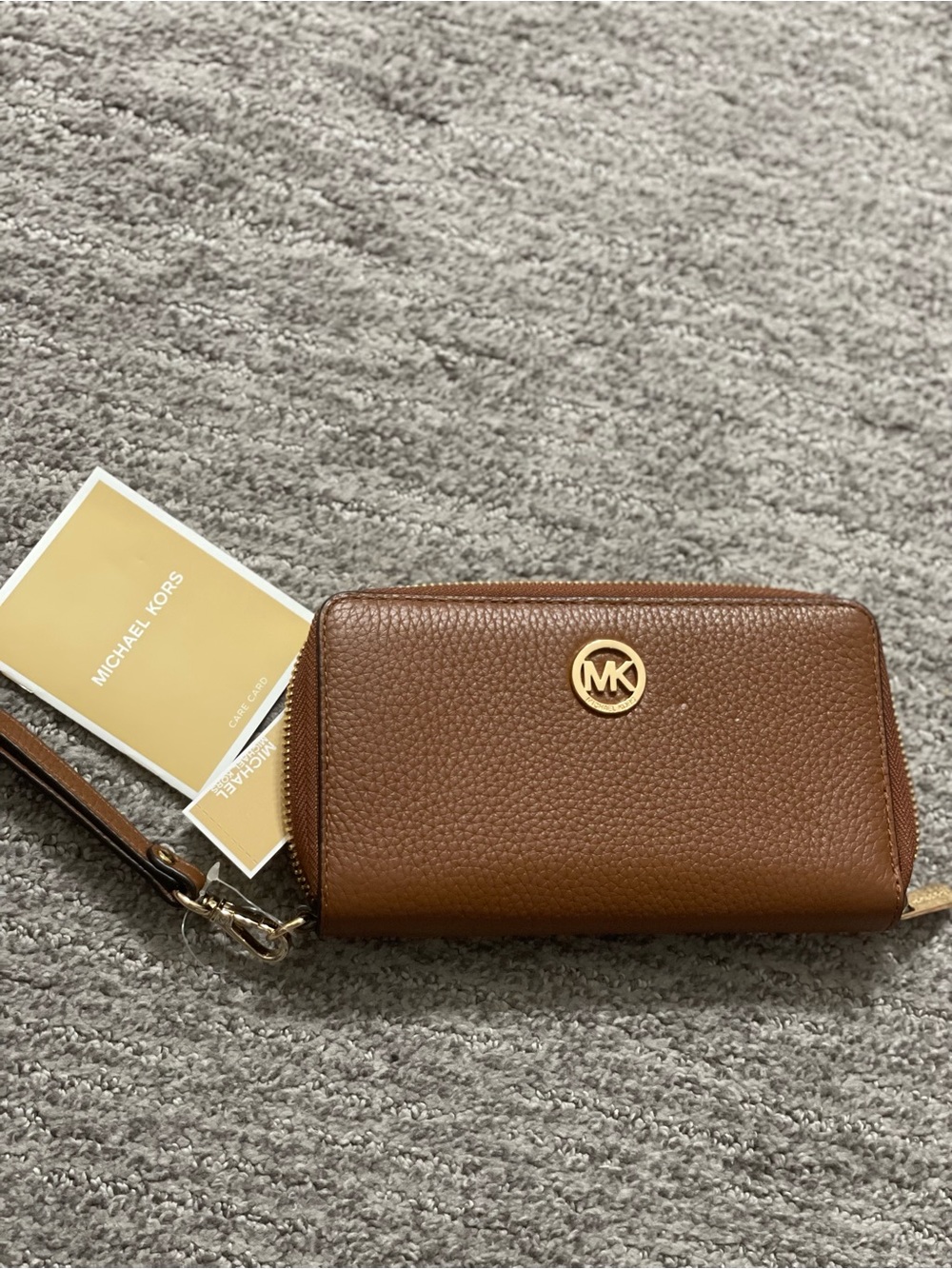 Michael Kors Tan Pebbled Leather Zip Wristlet